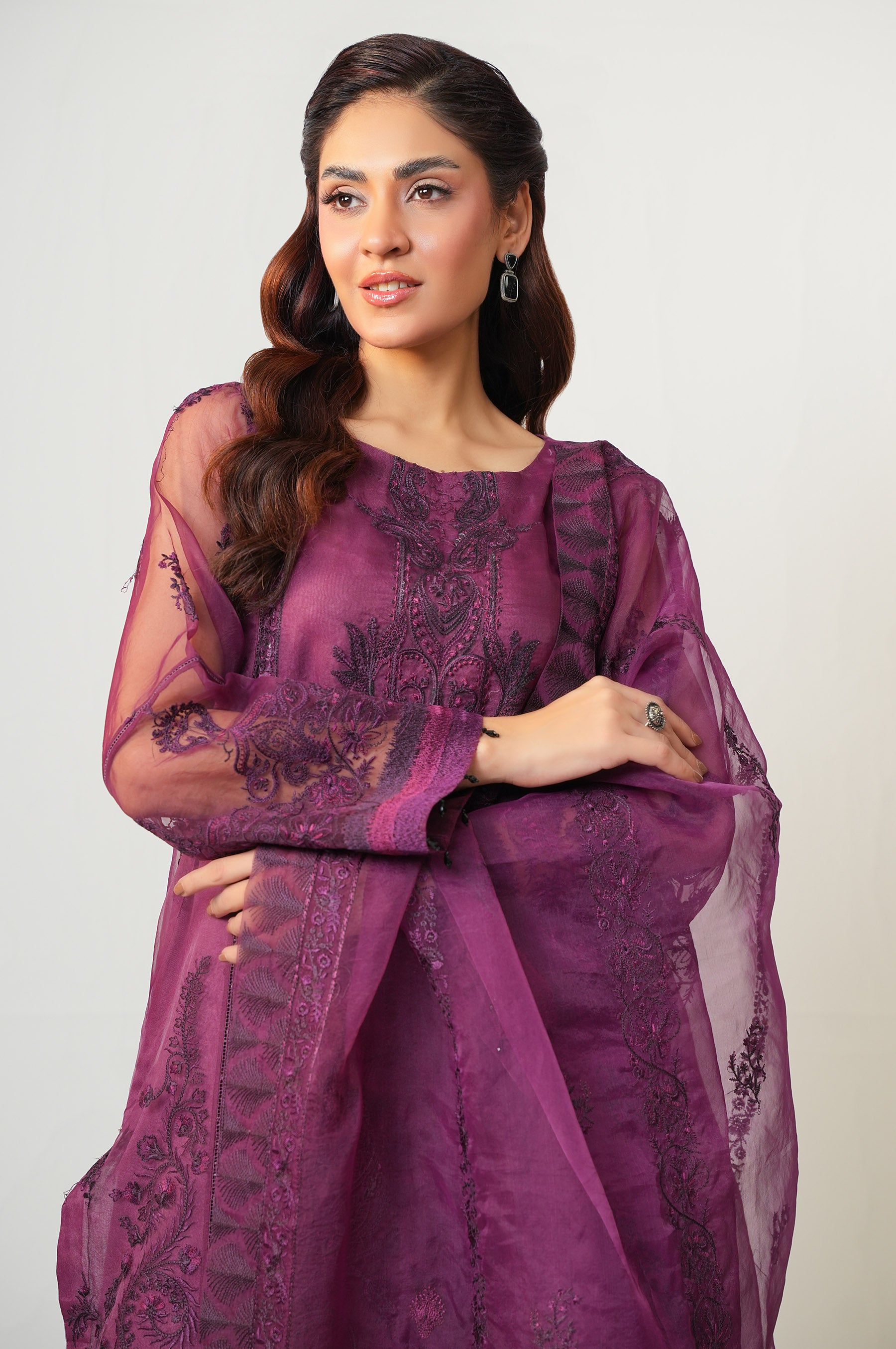 STITCHED EMBROIDERED ORGANZA SUIT