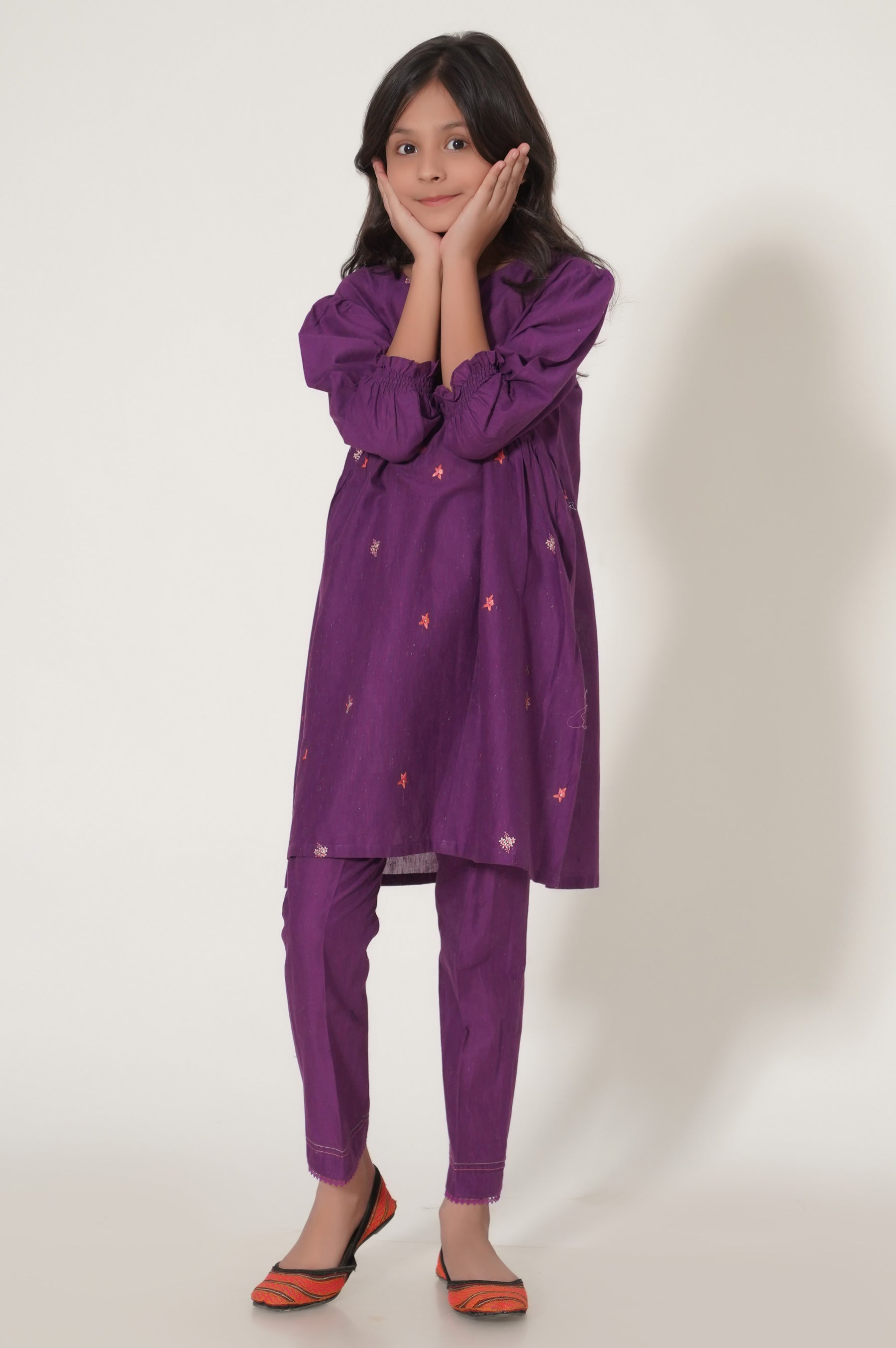 Stitched 2 Piece Embroidered Cotton Neps Suit