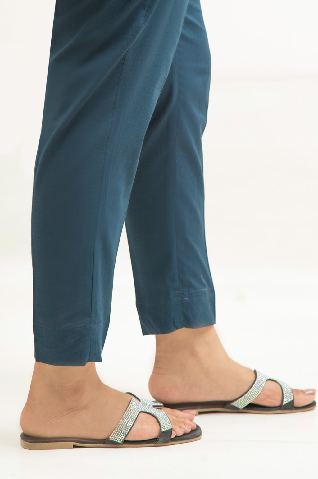 Basic Cigarette Pants - Mid Blue