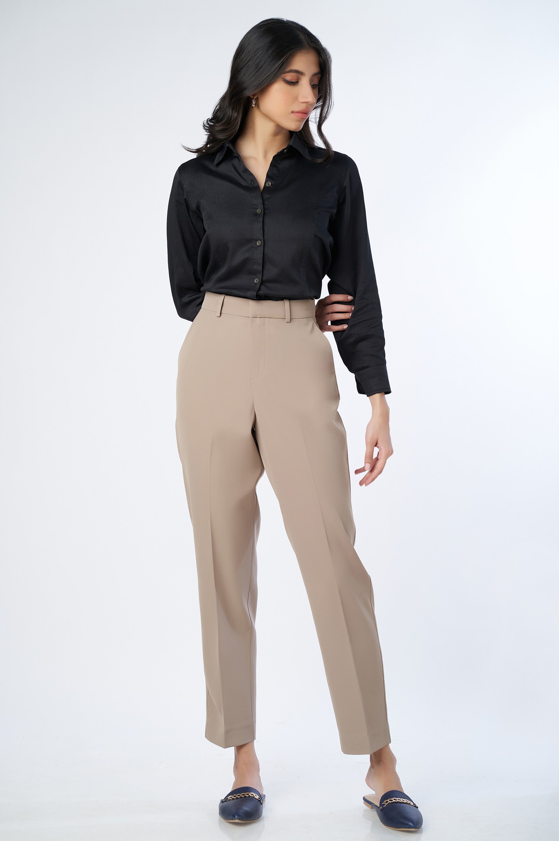 Straight Fit Formal Pants - Beige – Zeenwoman