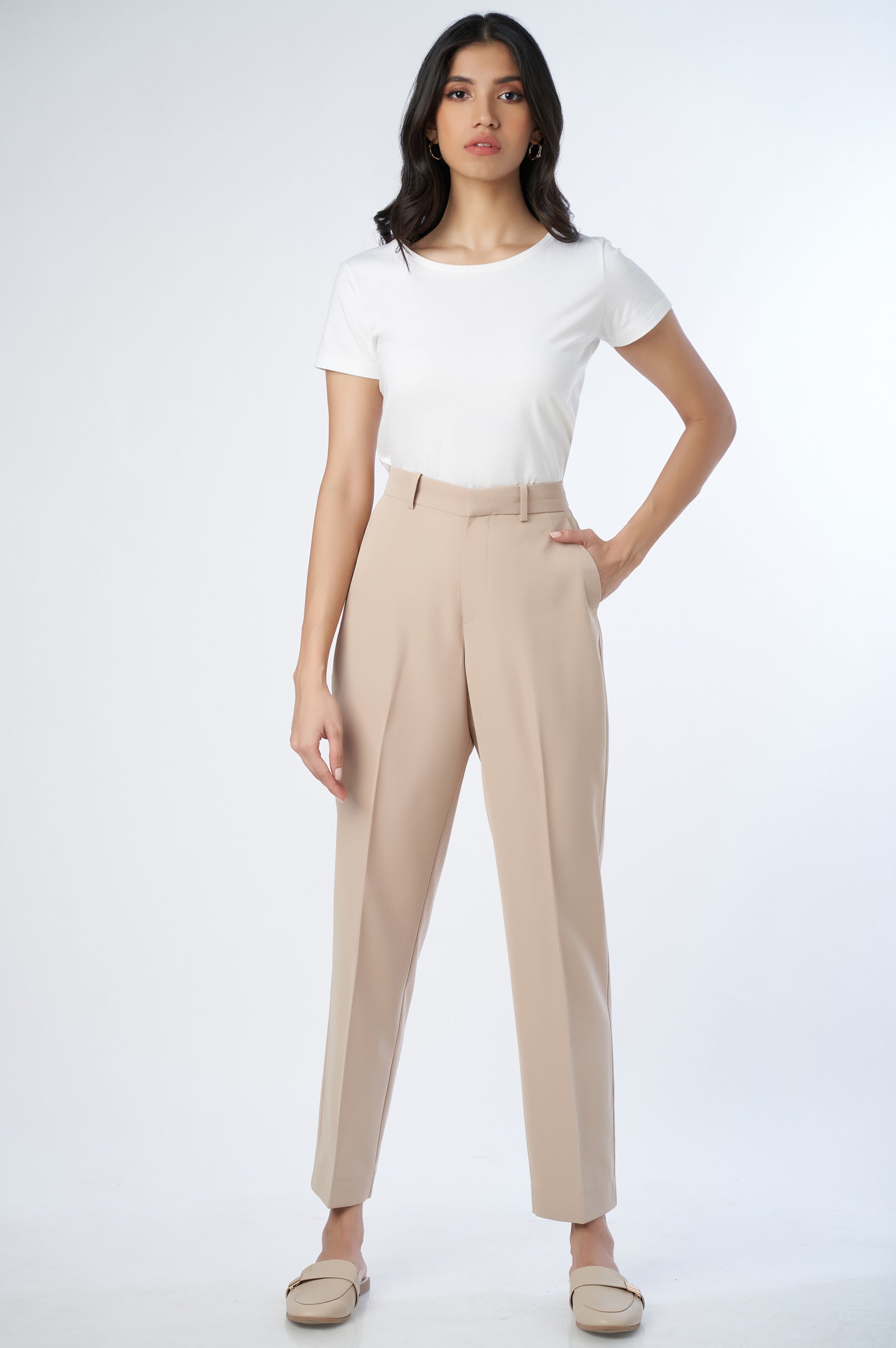 Straight Fit Formal Pants - D-Beige