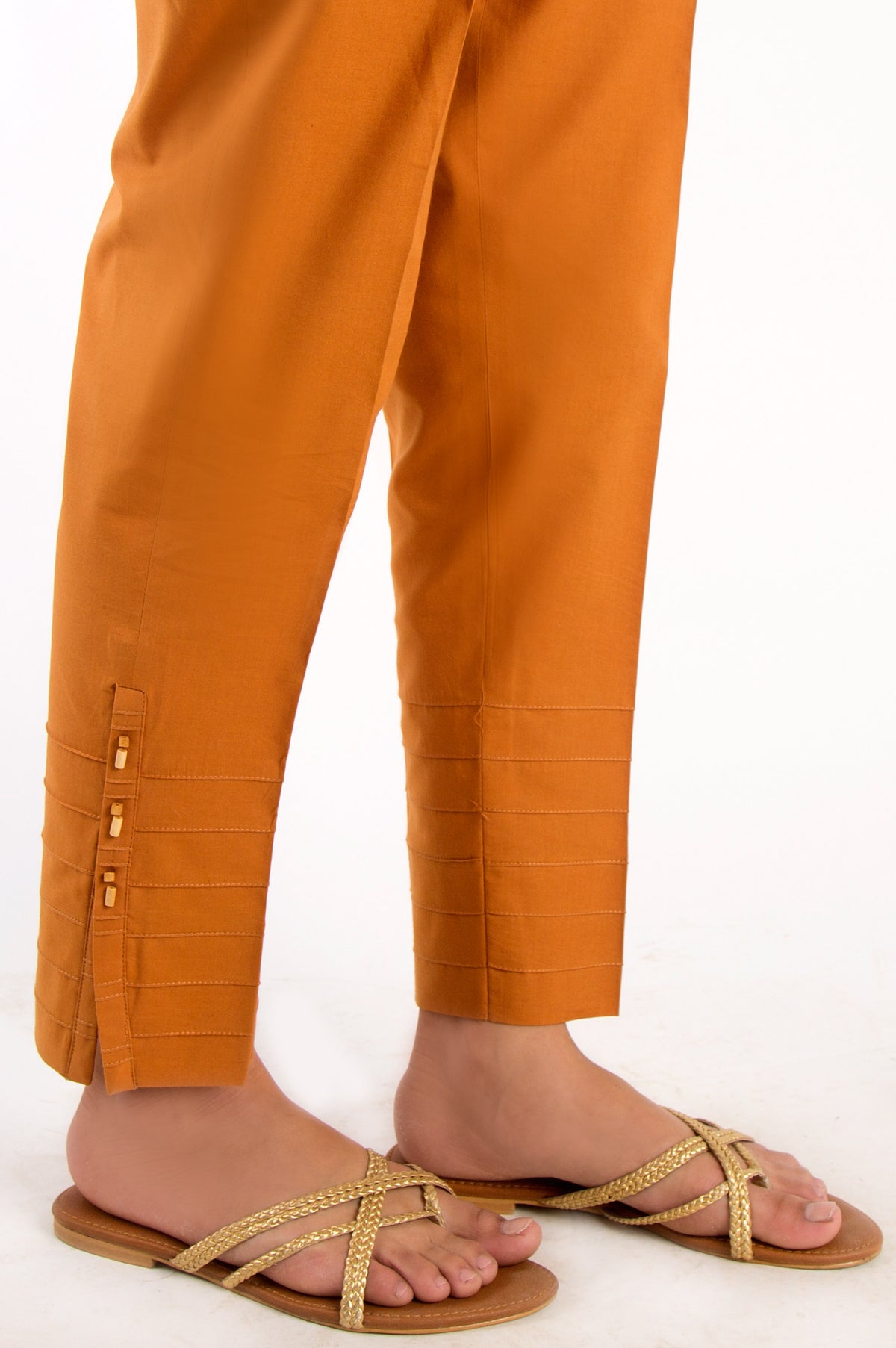 Embellished Cambric Cigarette Pants - Mustard