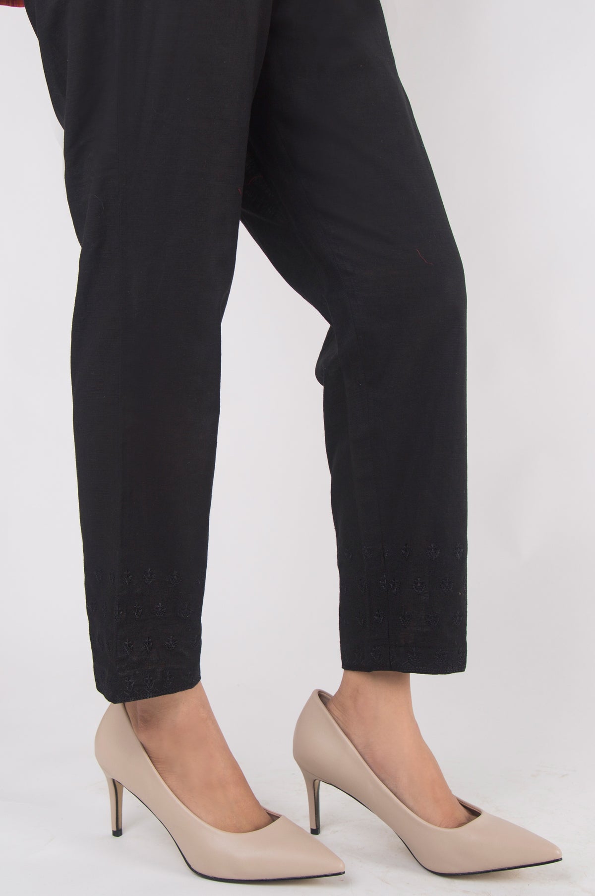 Embroidered Khaddar Pants - Black