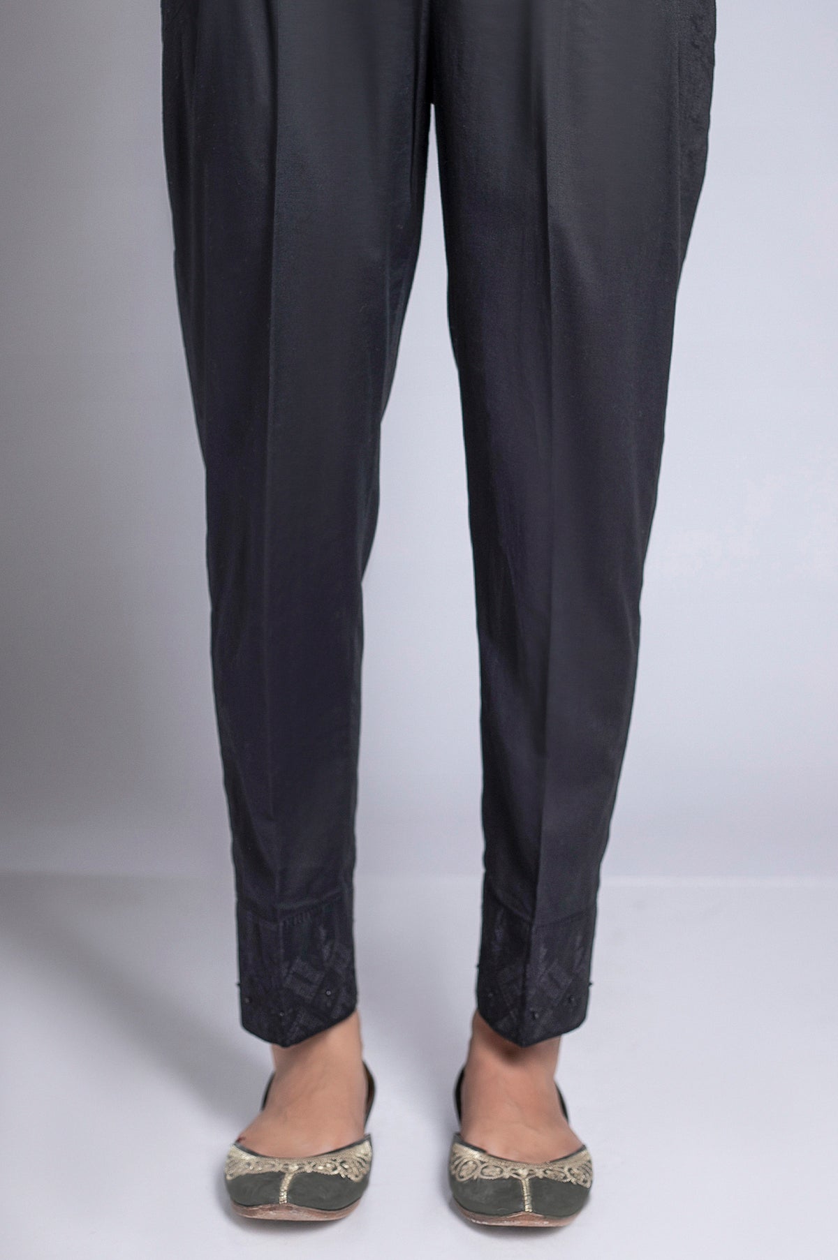 Embroidered Cigarette Pants - Black