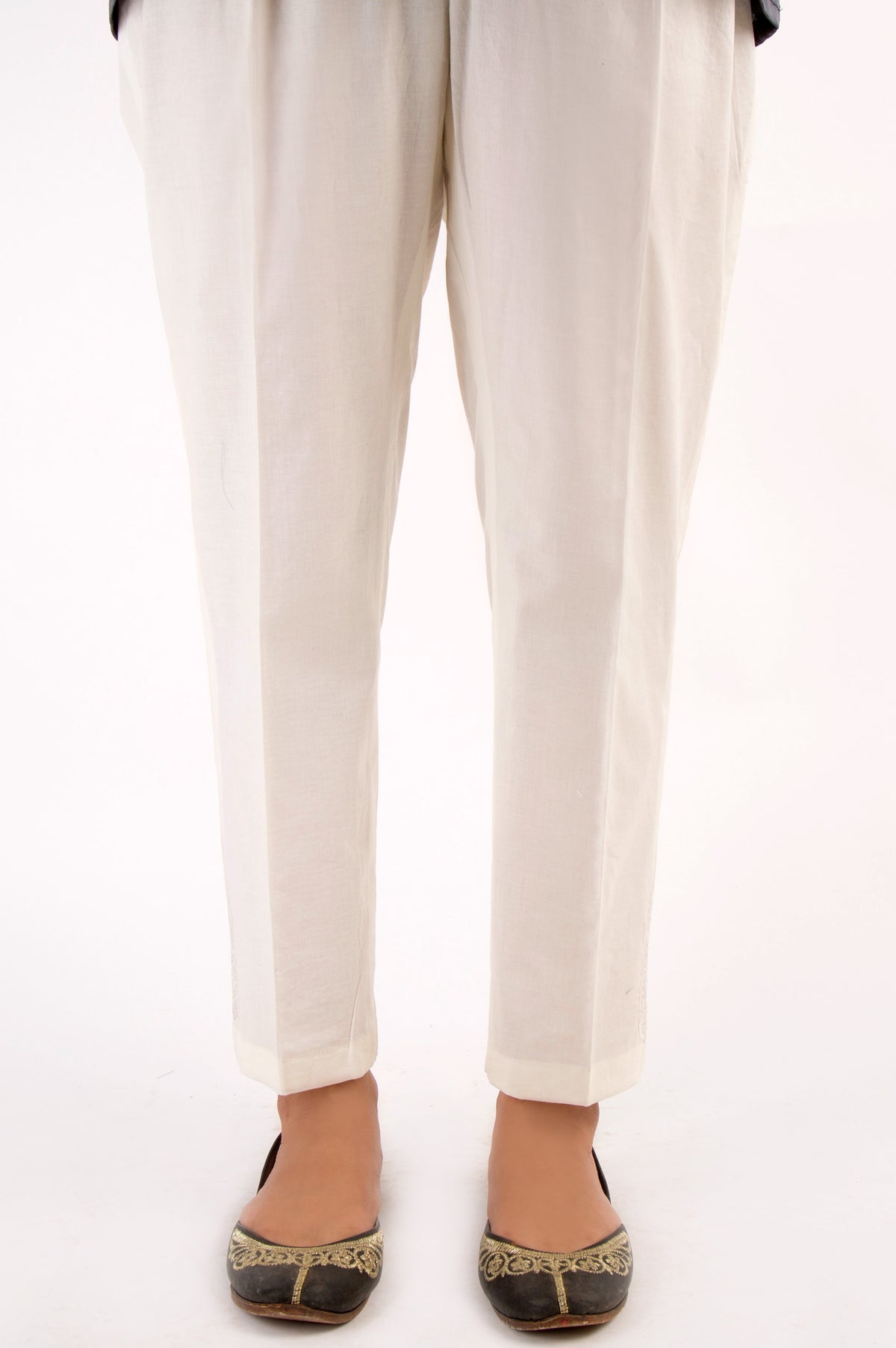 Cambric Embroidered Cigarette Pants - Off-White