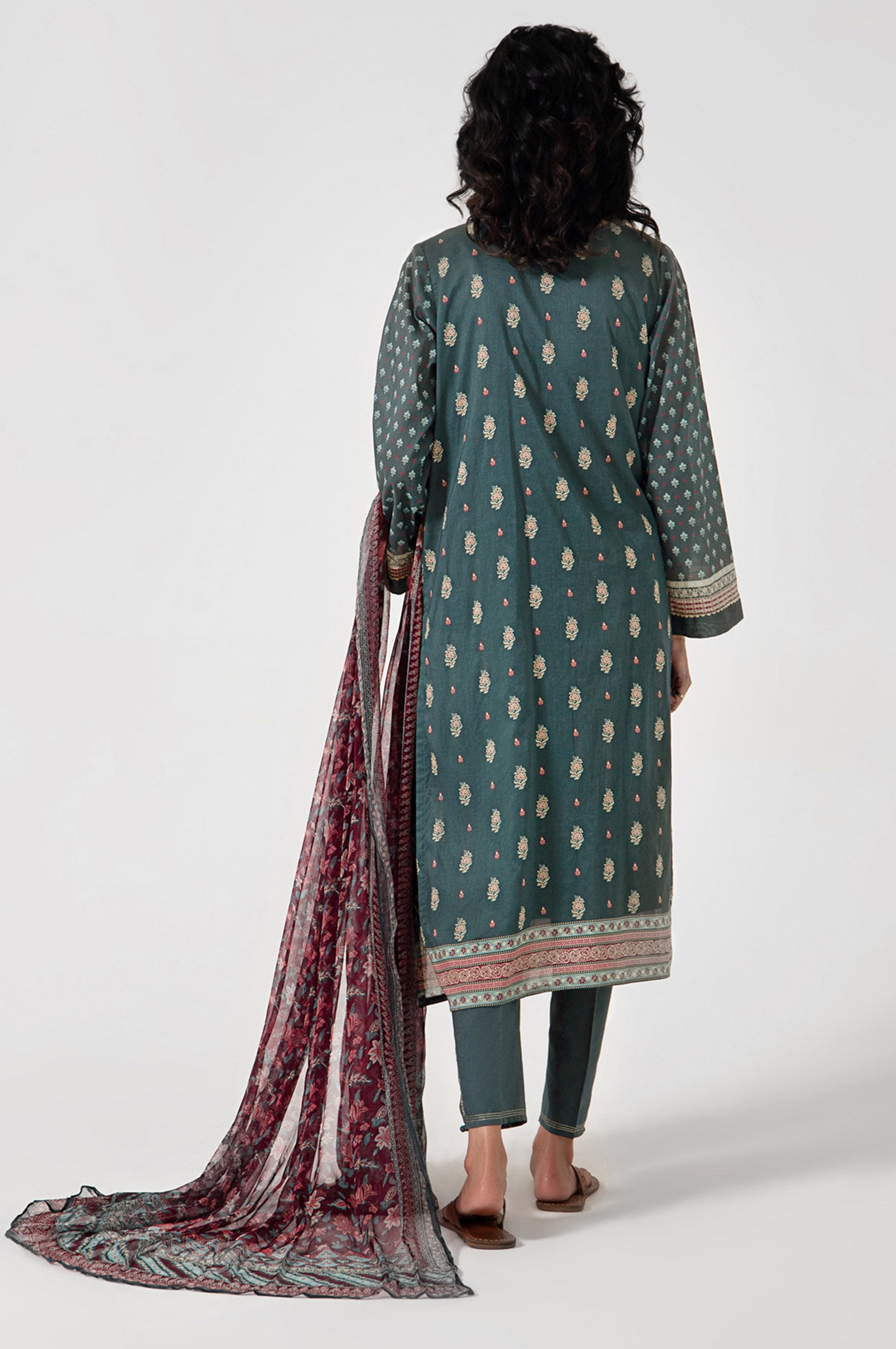 Stitched 3 Piece Embroidered Lawn with Chiffon Suit