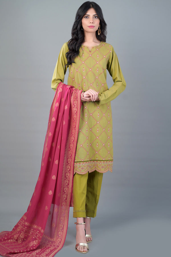 Stitched 3 Piece Embroidered Khaddar Suit