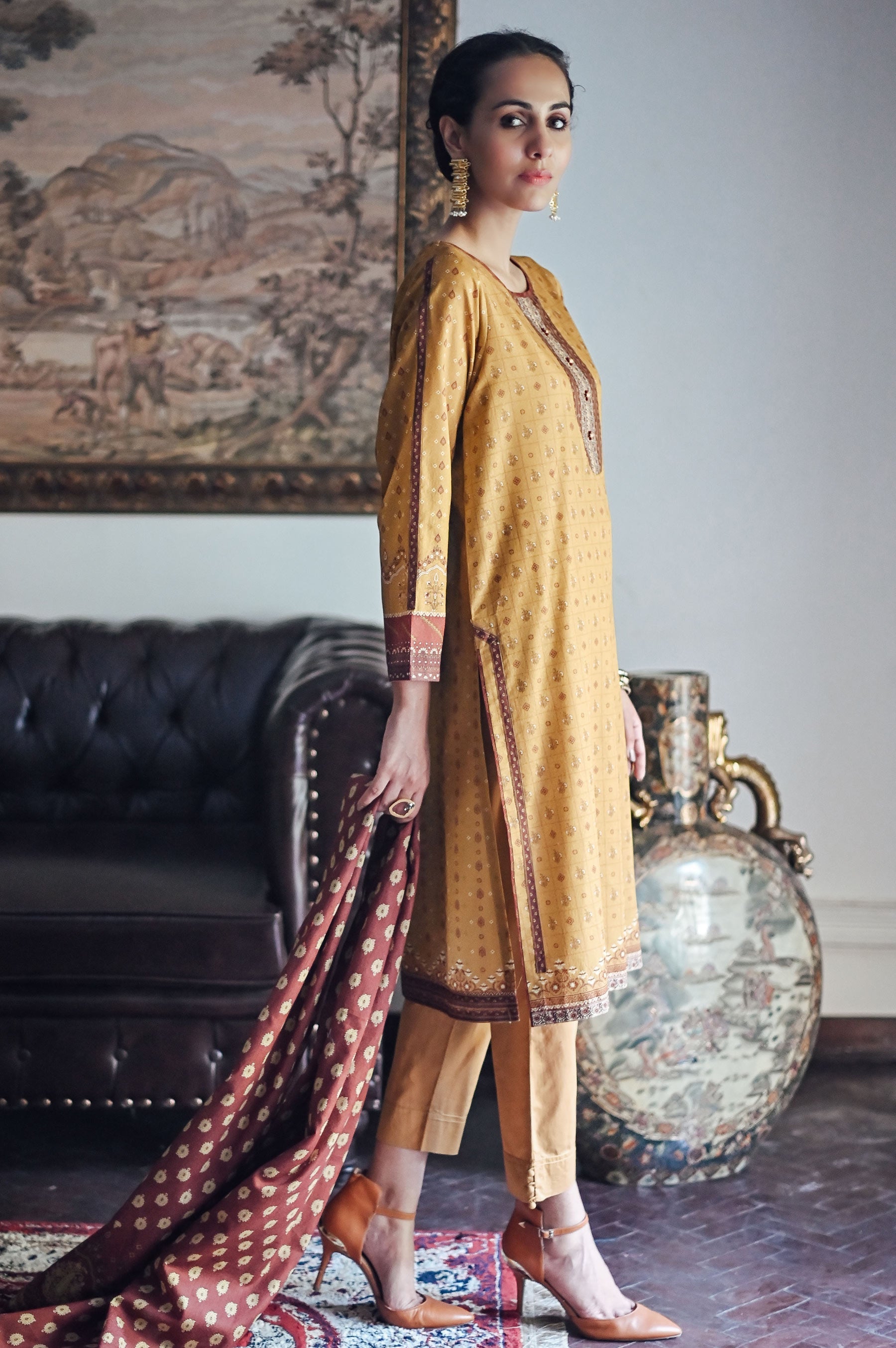 Stitched 3 Piece Printed Karandi Suit
