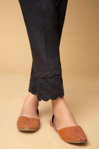 Stylized Cotton Satin Cigarette Pants - Black