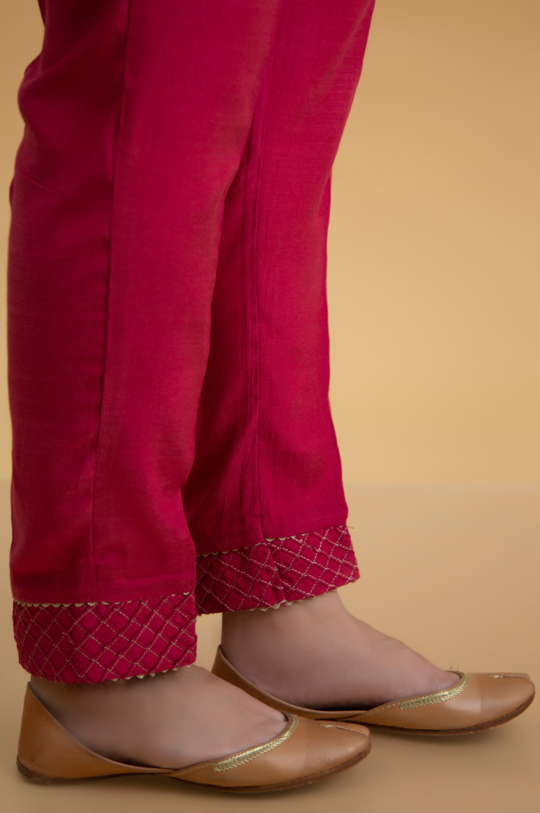 Basic Raw Silk Cigarette Pants - Pink