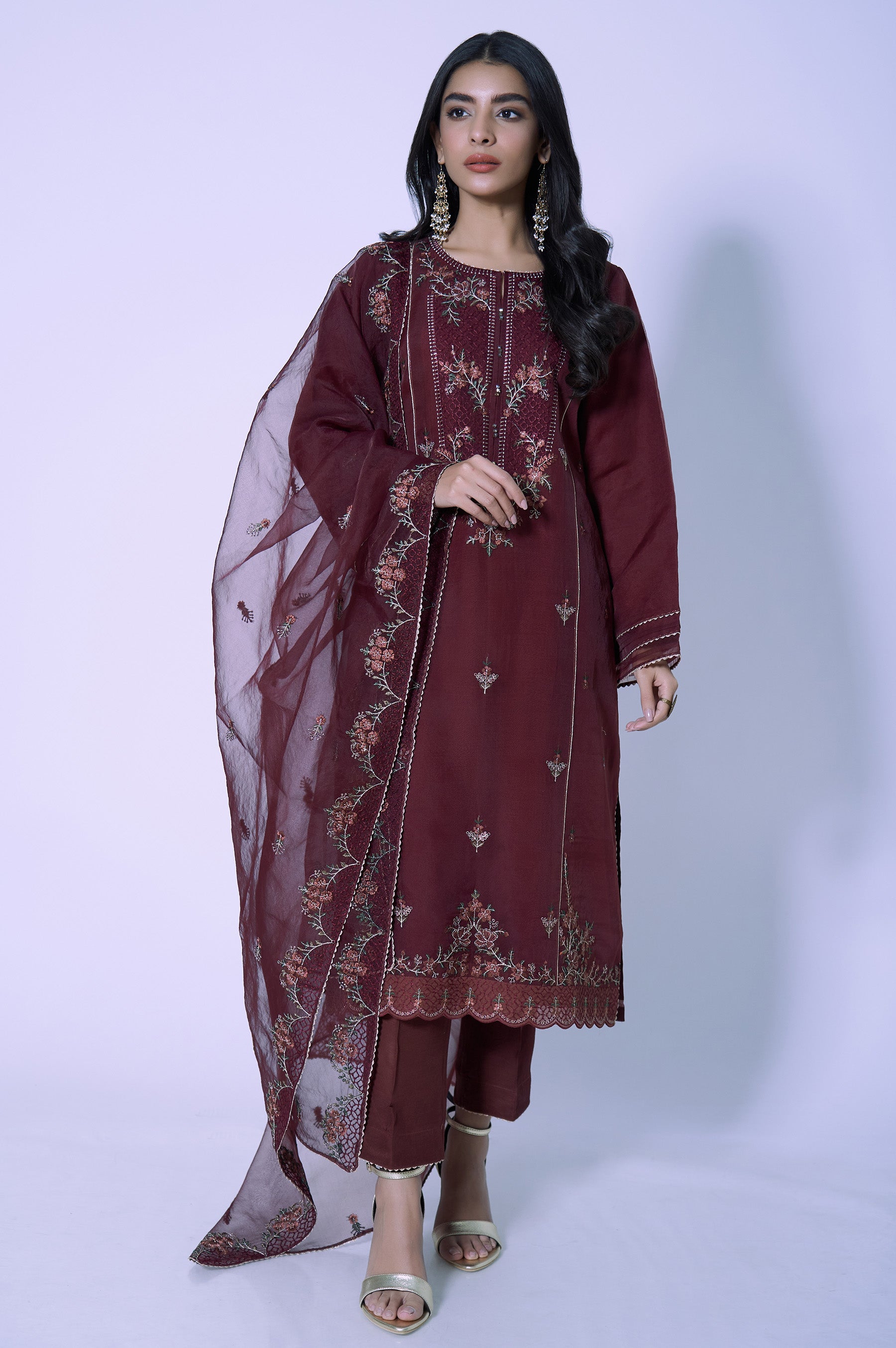 Falsafaa by HZ Textile Embroidered Organza Stitched 3 Piece Suit - HZK-178 Mustard - HZ25FHZKV6 - Mustard - Festive Collection main image 0