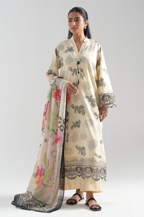 Unstitched 3 Piece Printed Embroidered Lawn Suit