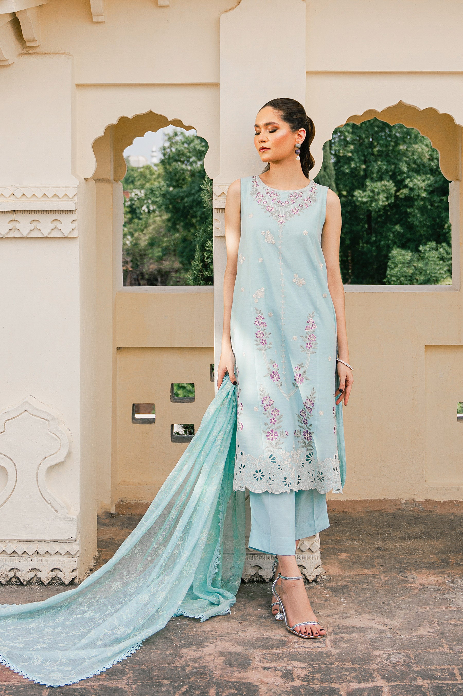 Unstitched 3 Piece Embroidered Cotton Net Suit