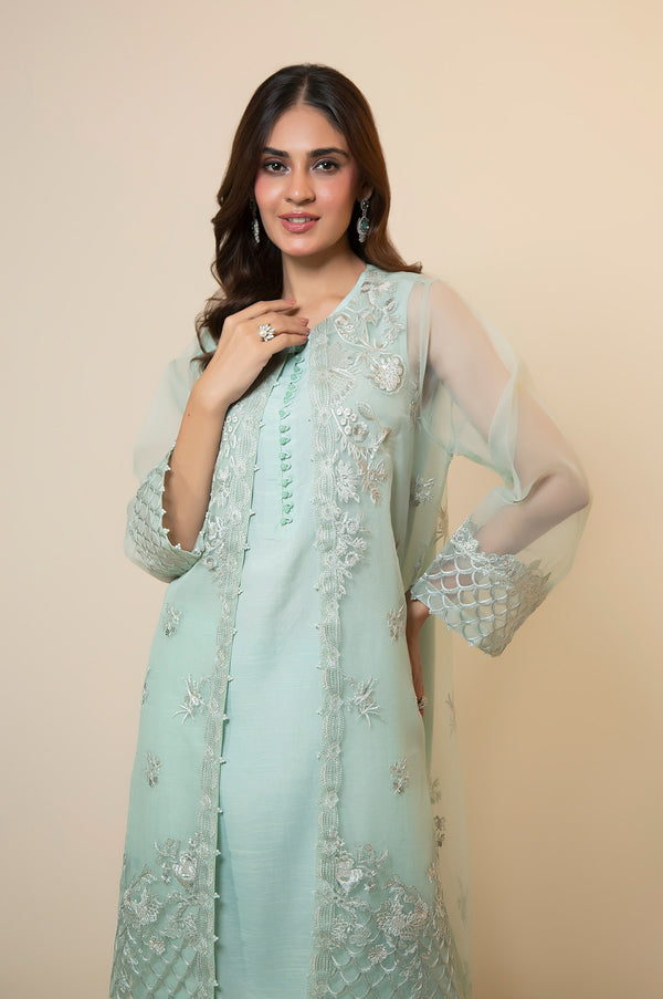 Unstitched 3 Piece Embroidered Semi Formal Organza Suit