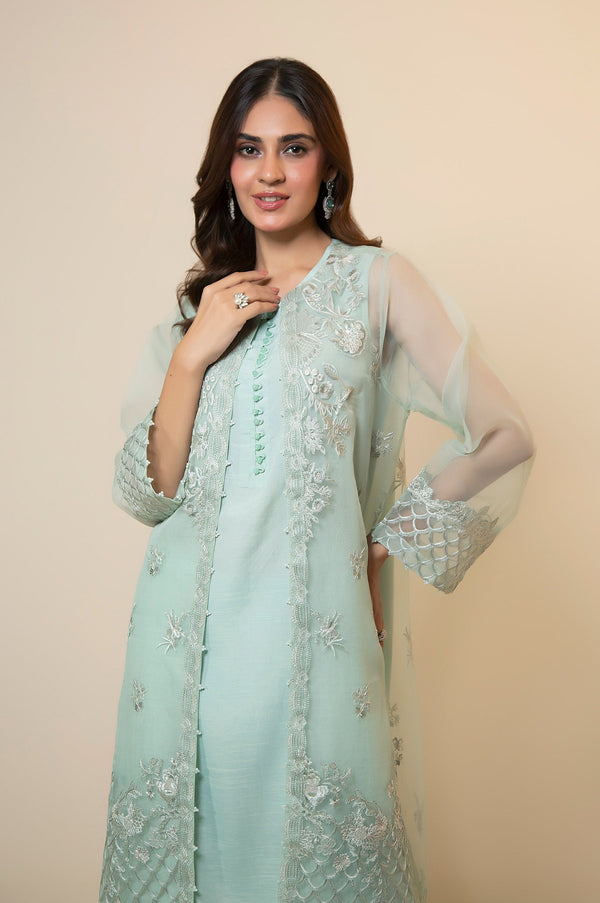 3 Piece Embroidered Semi Formal Organza Suit