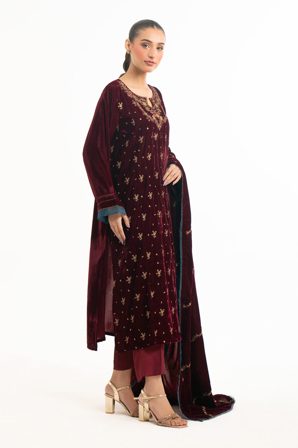 STITCHED EMBROIDERED VELVET SHIRT DUPATTA (FACTORY E-OUTLET)