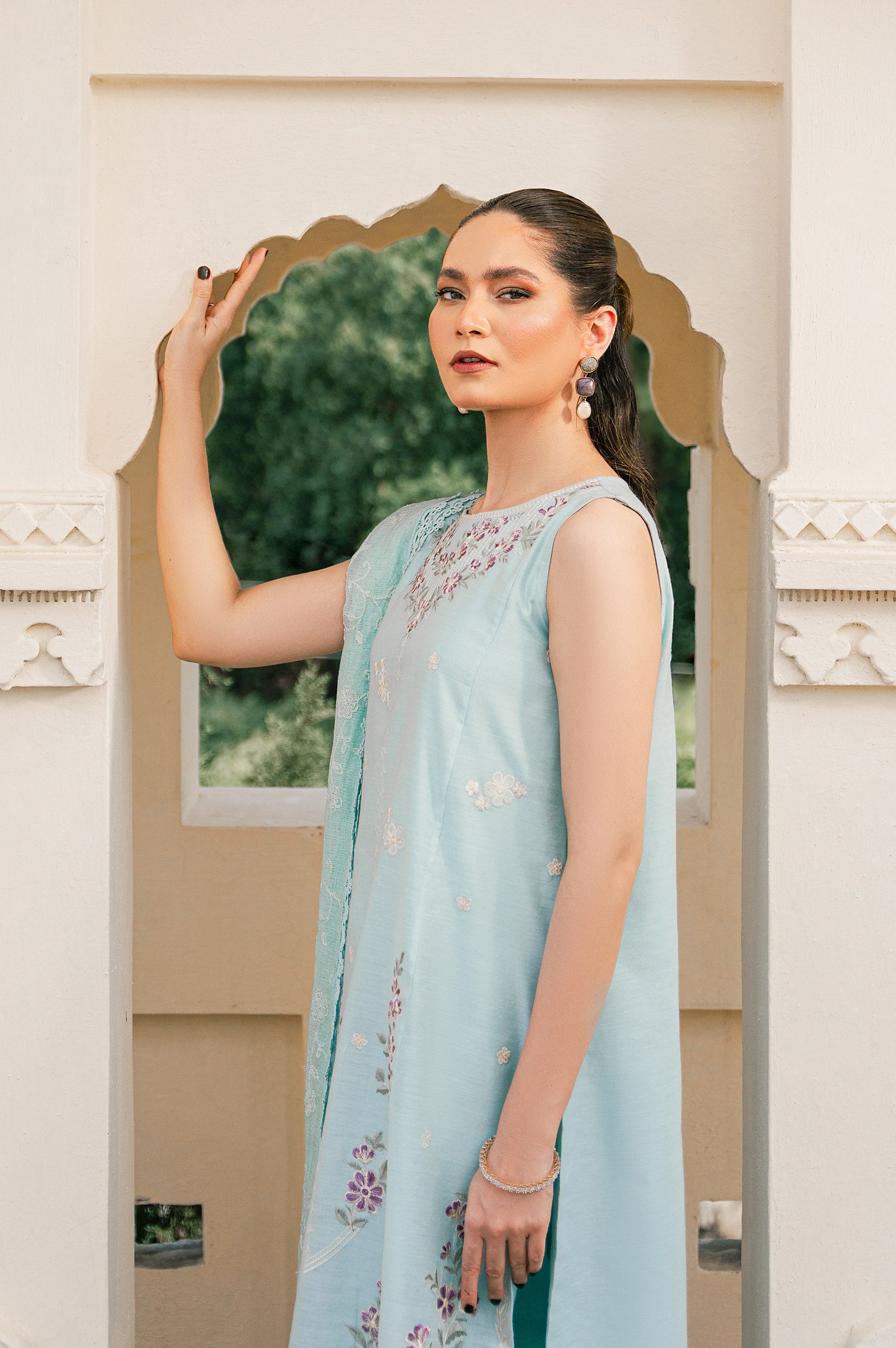 Unstitched 3 Piece Embroidered Cotton Net Suit