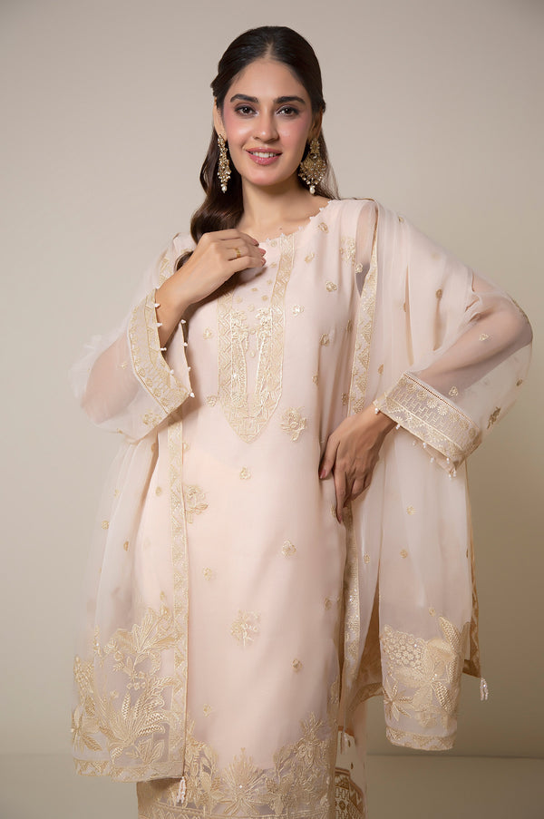 Unstitched 3 Piece Embroidered Semi Formal Organza Suit