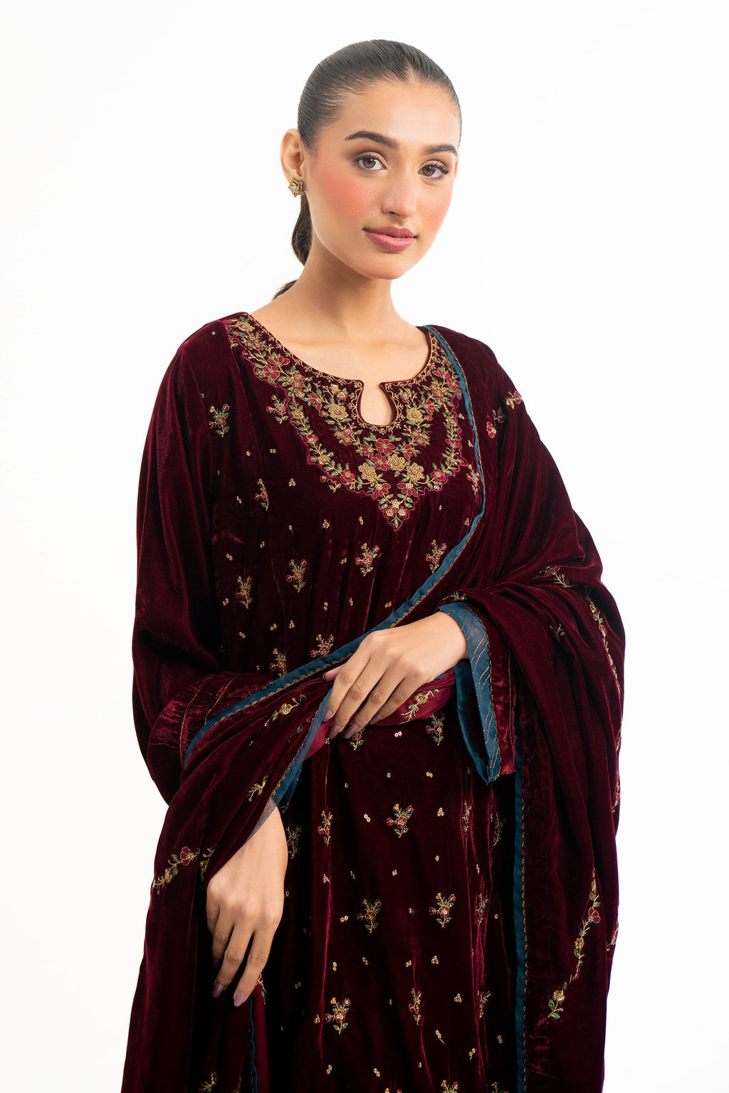 STITCHED EMBROIDERED VELVET SHIRT DUPATTA (FACTORY E-OUTLET)