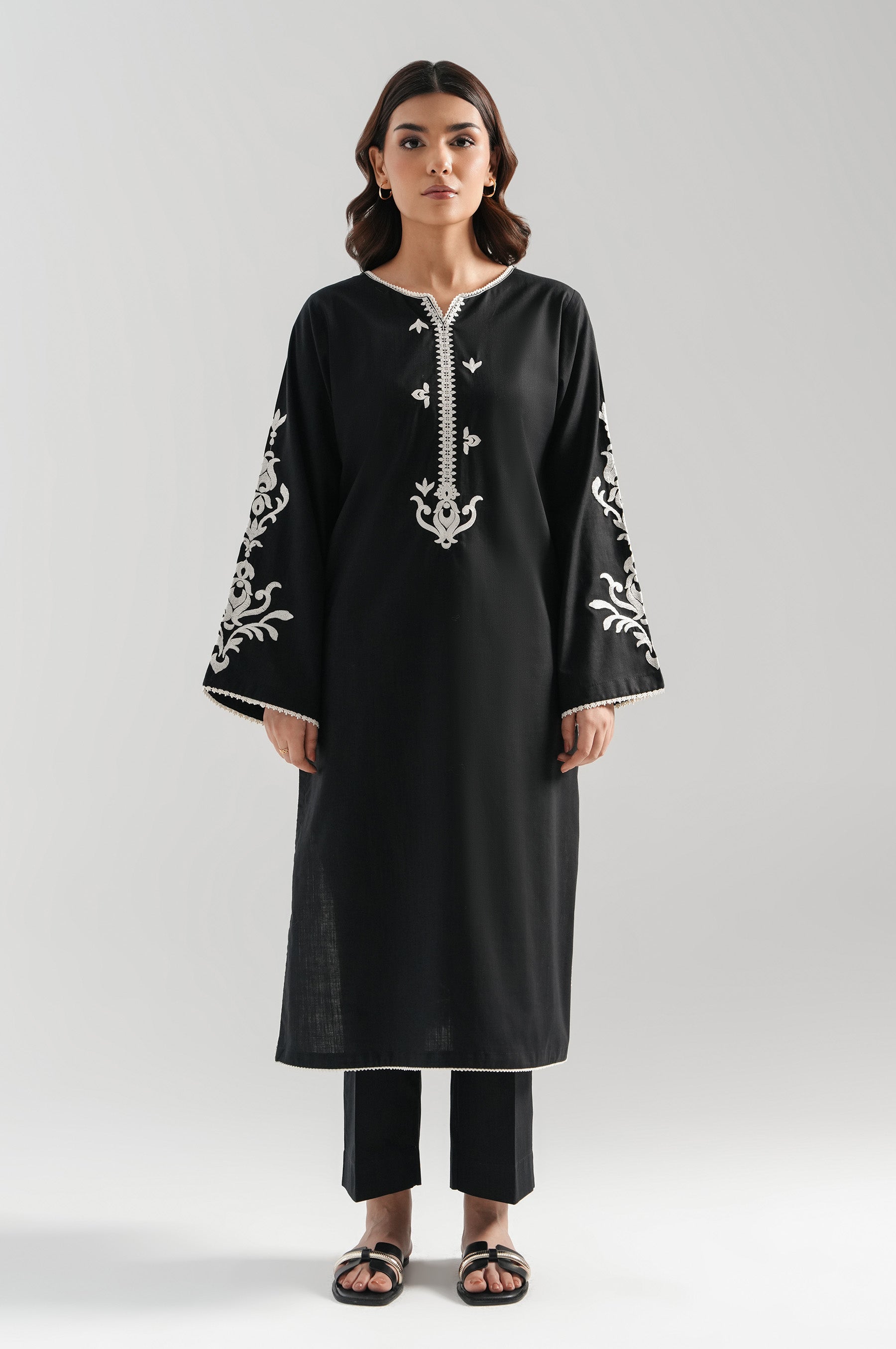 STITCHED EMBROIDERED COTTON SLUB SHIRT BOTTOM