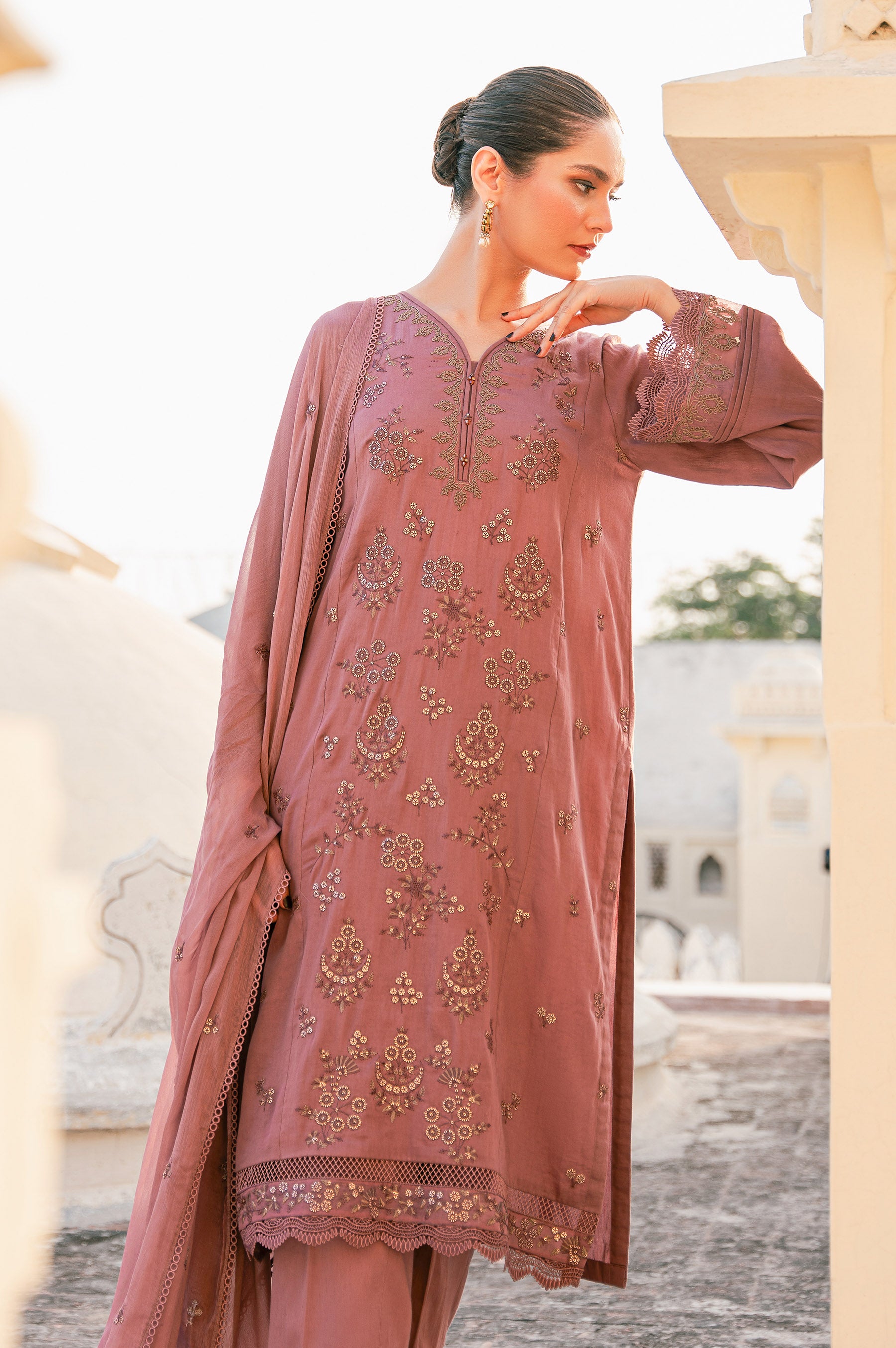 Unstitched 3 Piece Embroidered Cotton Satin Suit