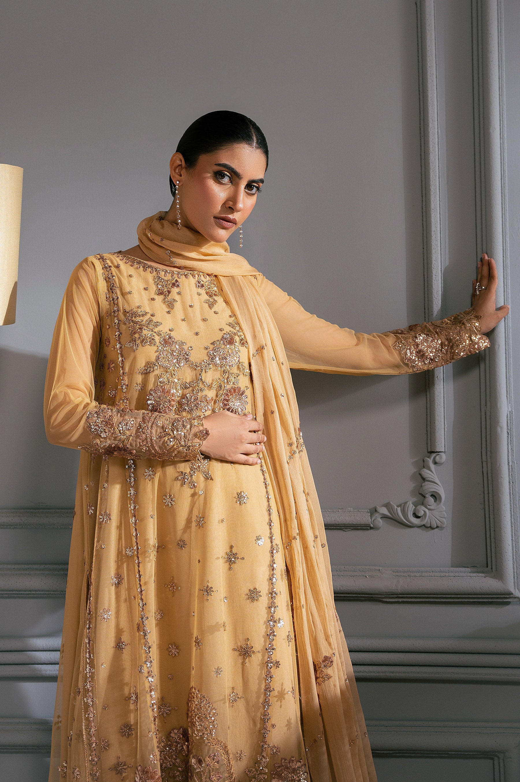 Unstitched 3 Piece Embroidered Net Suit