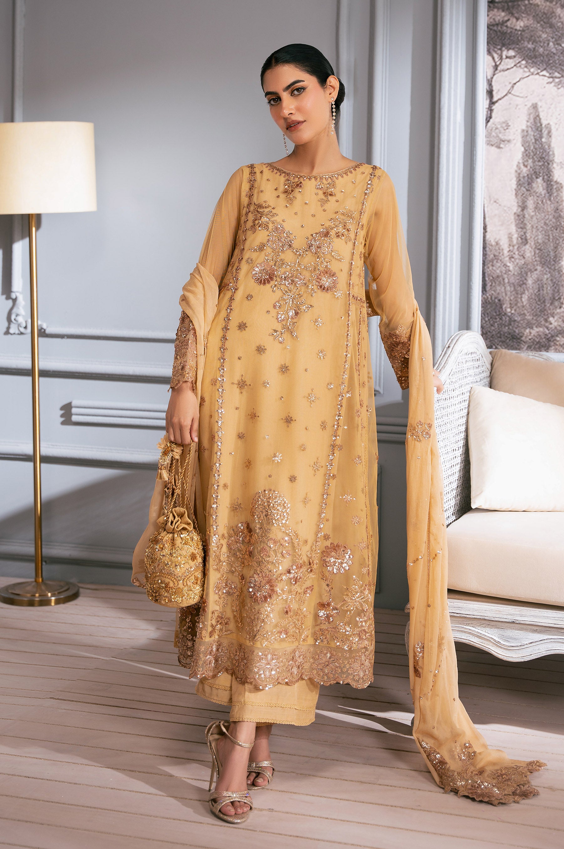 3 Piece Embroidered Net Suit