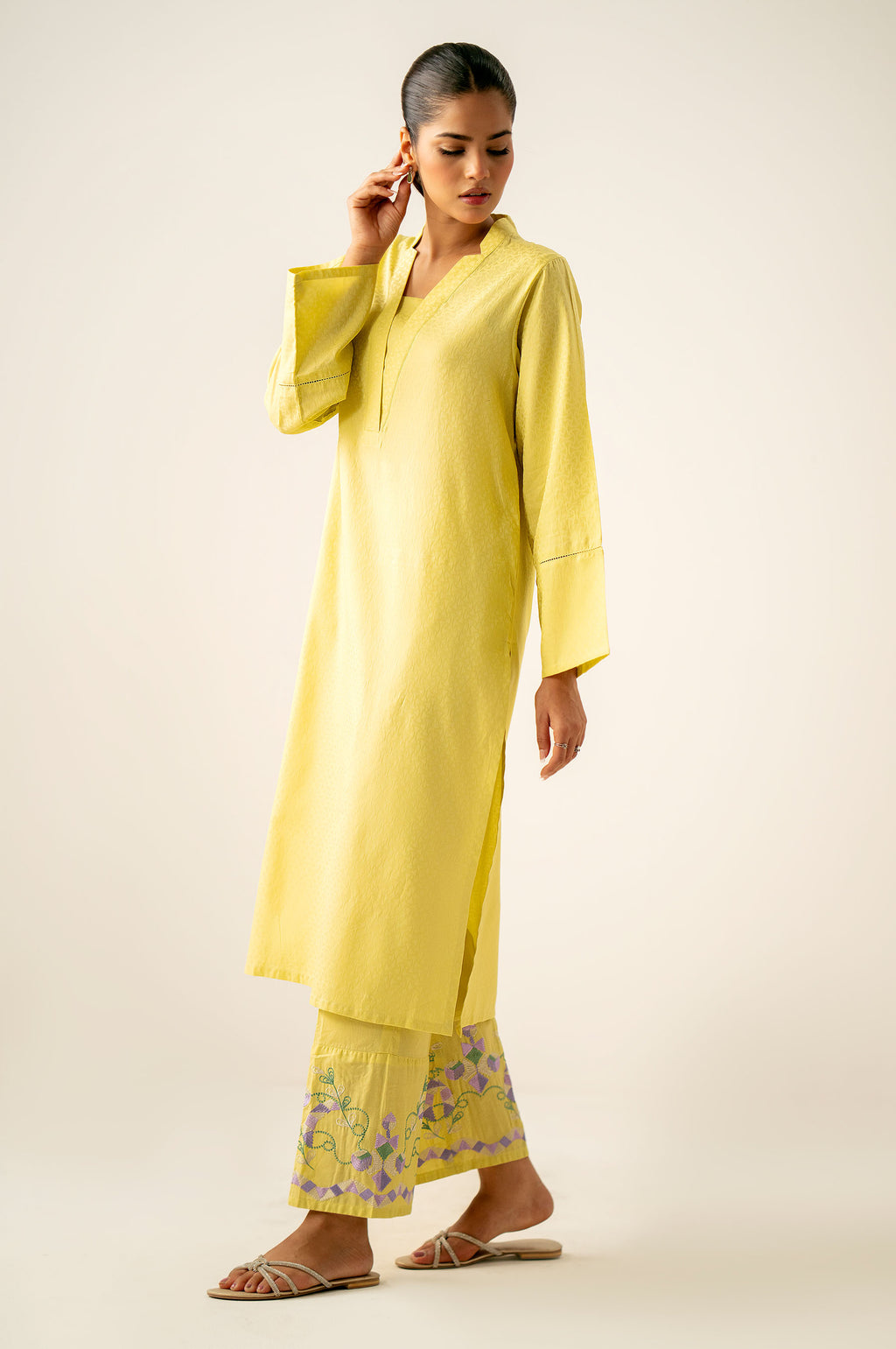 Stitched 2 Piece Embroidered Satin Jacquard Suit
