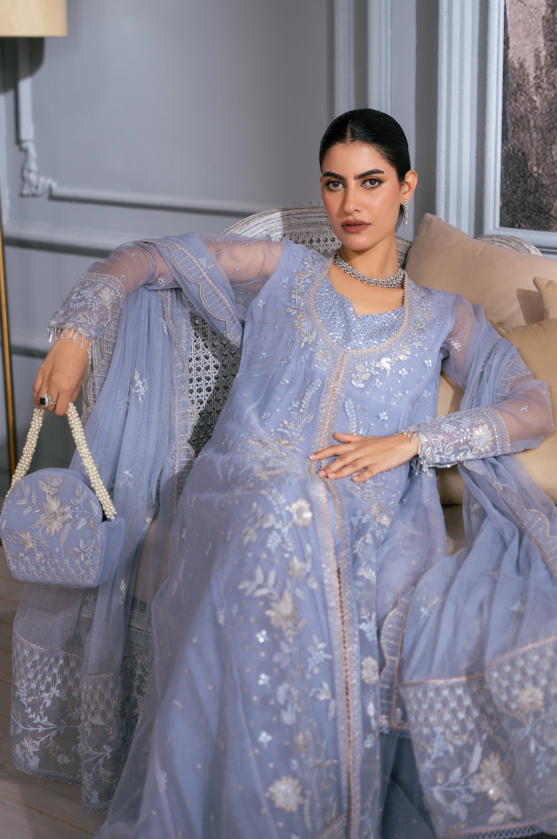 Unstitched 2 Piece Embroidered Organza Suit