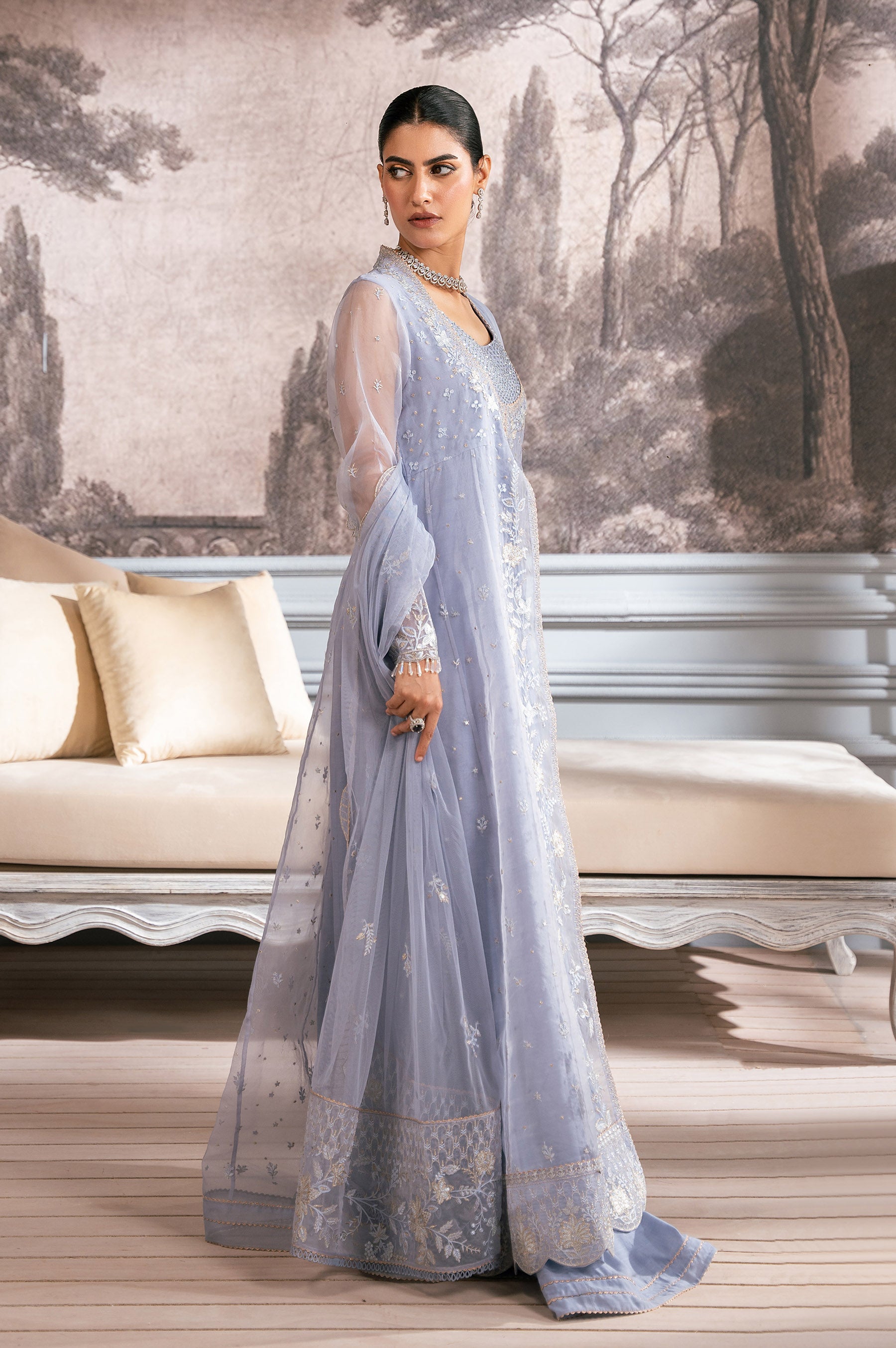 2 Piece Embroidered Organza Suit