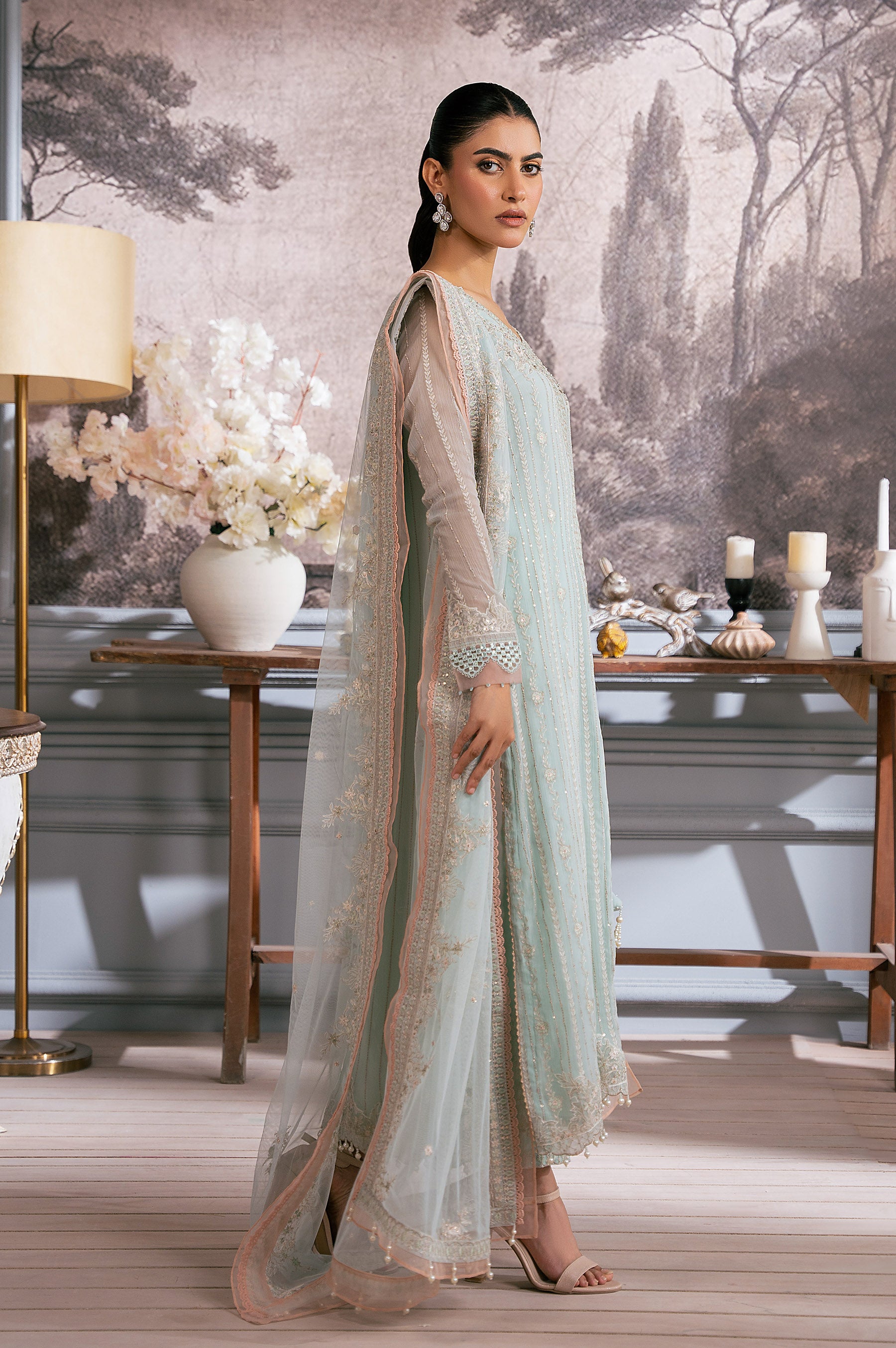 3 Piece Embroidered Chiffon Suit