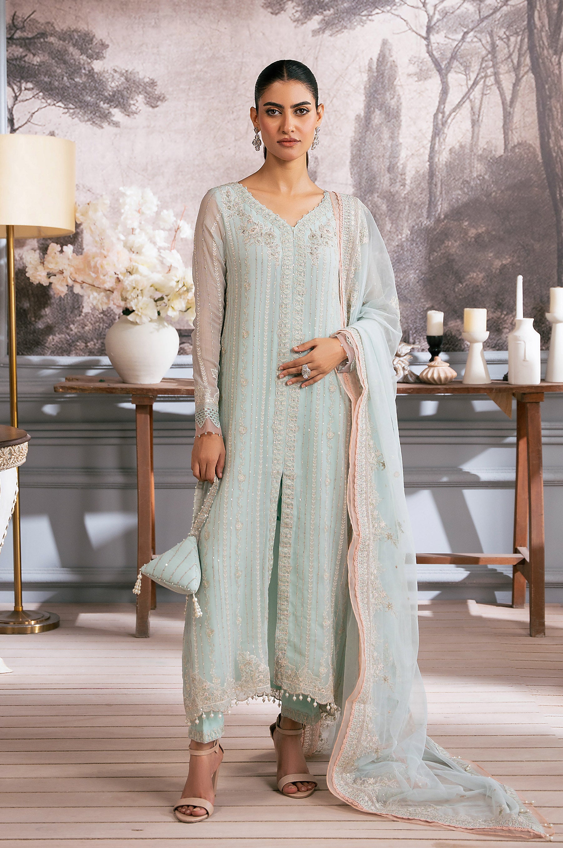 3 Piece Embroidered Chiffon Suit