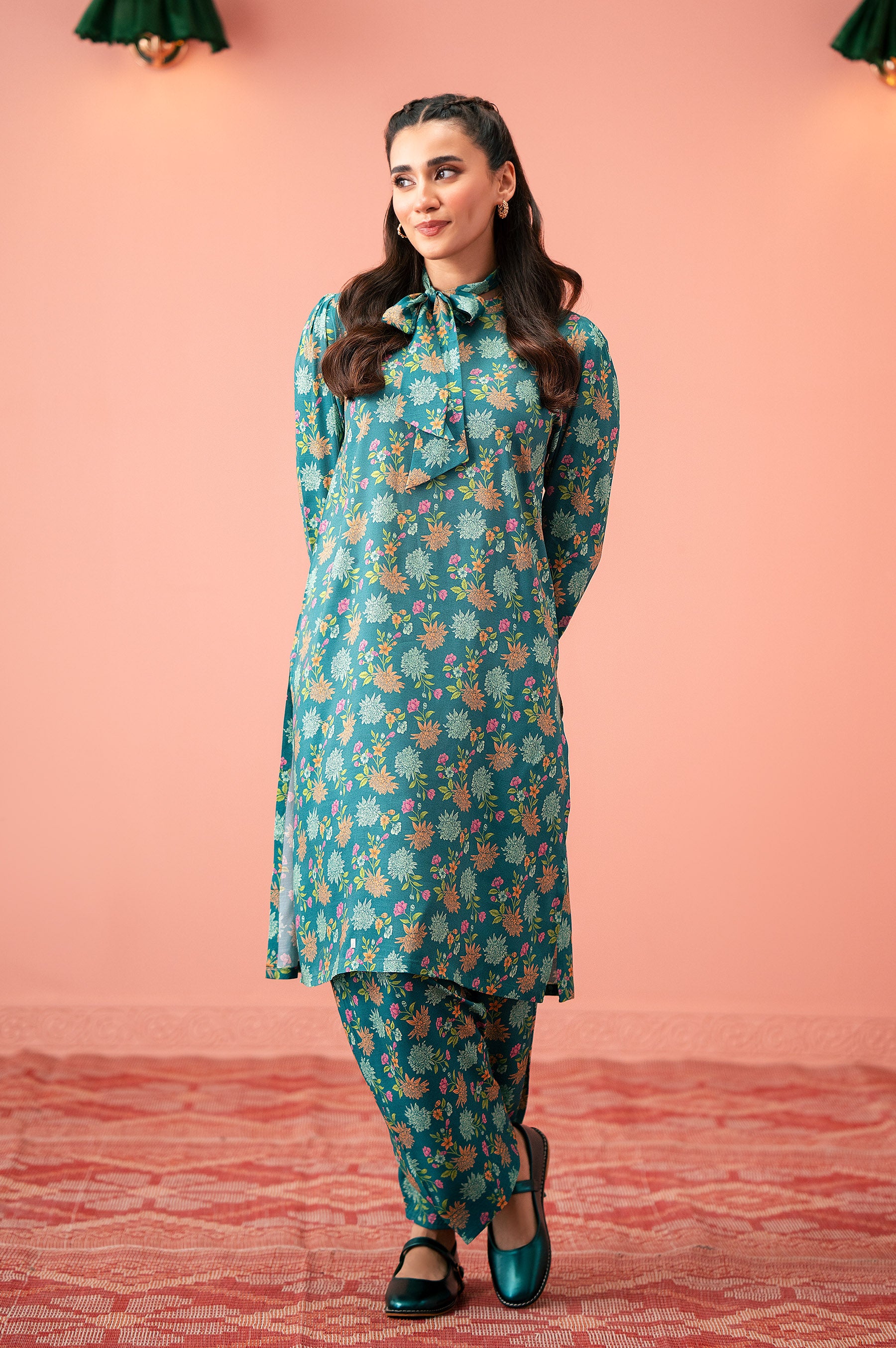 Stitched 2 Piece Printed Raw Silk Suit