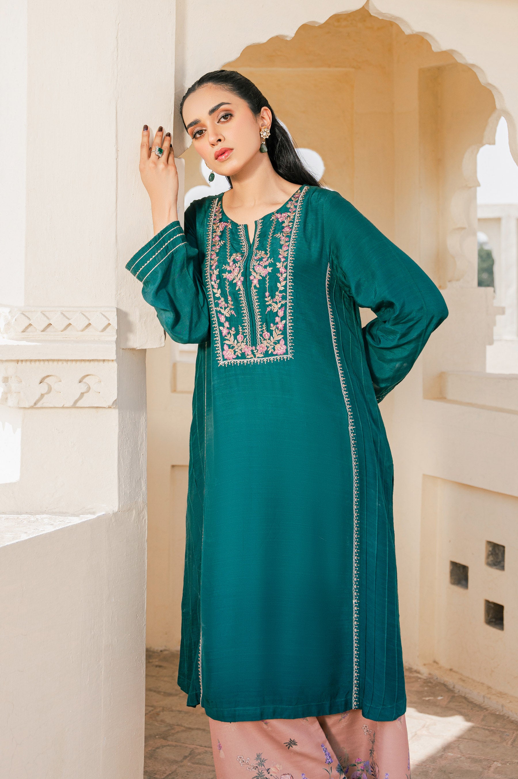 Stitched 2 Piece Embroidered Rawsilk Suit