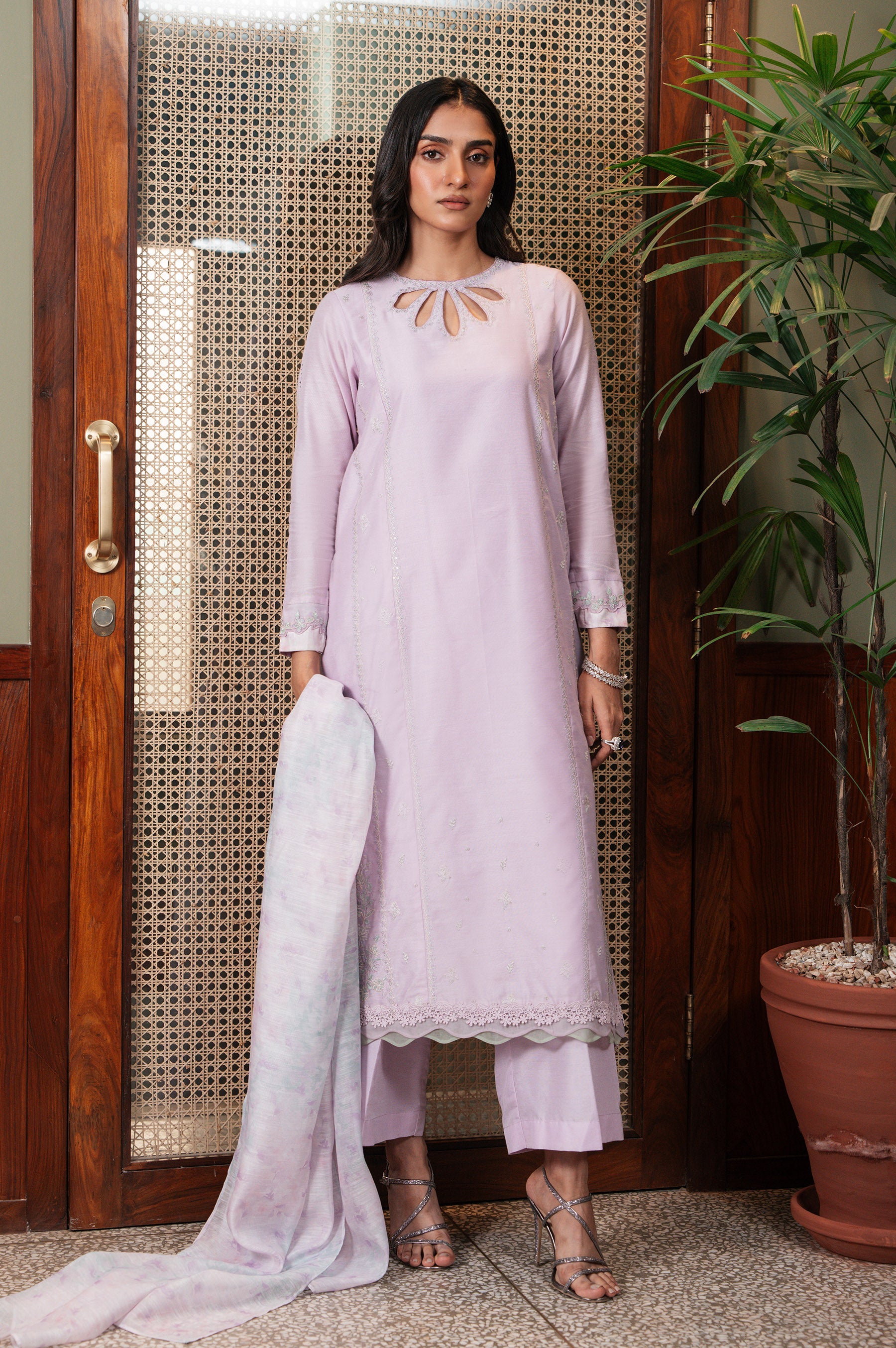 Stitched 3 Piece Embroidered Cotton Net Suit