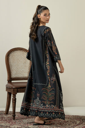 Sleek black stitched 1-piece poly cambric top decorated with contrasting minimalist graphic prints