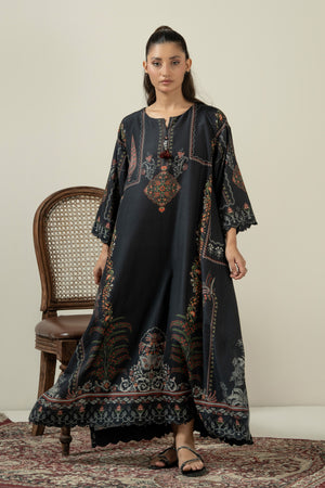 Sleek black stitched 1-piece poly cambric top decorated with contrasting minimalist graphic prints