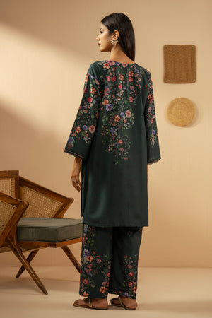 Stitched 2-piece teal poly cambric suit featuring a printed shirt and coordinated straight pants