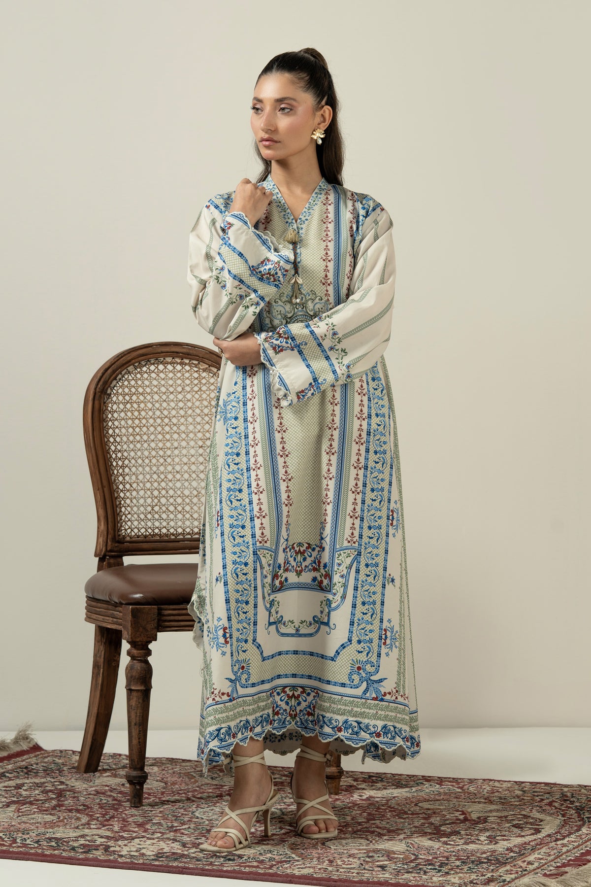 Vibrant multi-colored printed poly cambric 1-piece stitched top showcasing a bold and artistic color palette