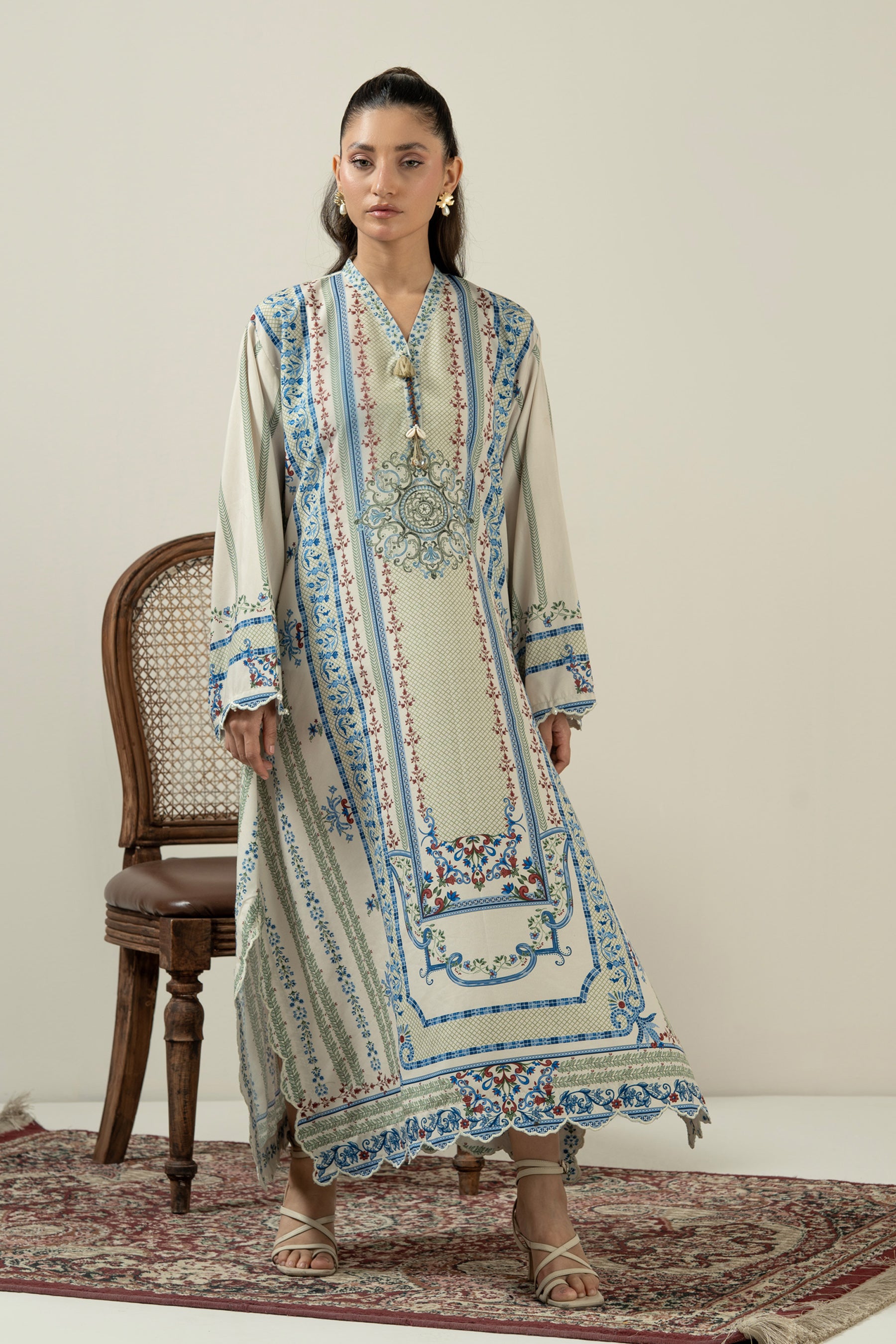 Vibrant multi-colored printed poly cambric 1-piece stitched top showcasing a bold and artistic color palette