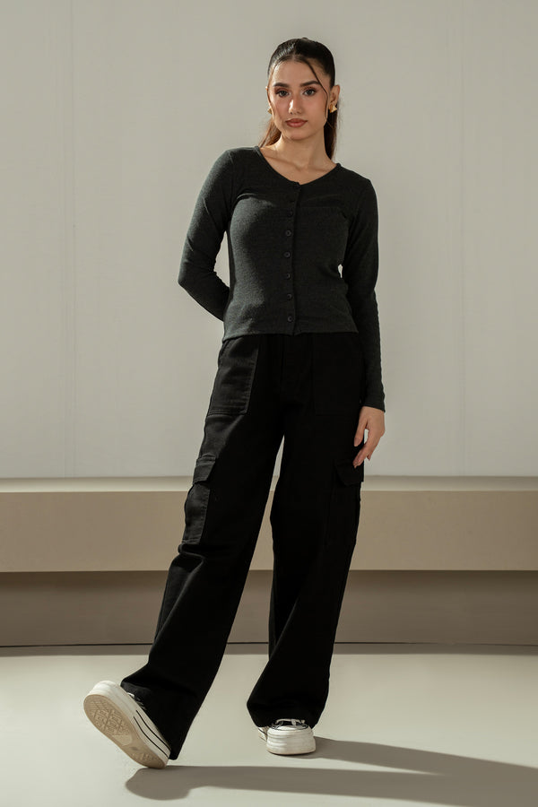 RIBBED KNITTED BUTTON DOWN TOP