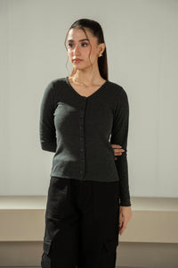 RIBBED KNITTED BUTTON DOWN TOP