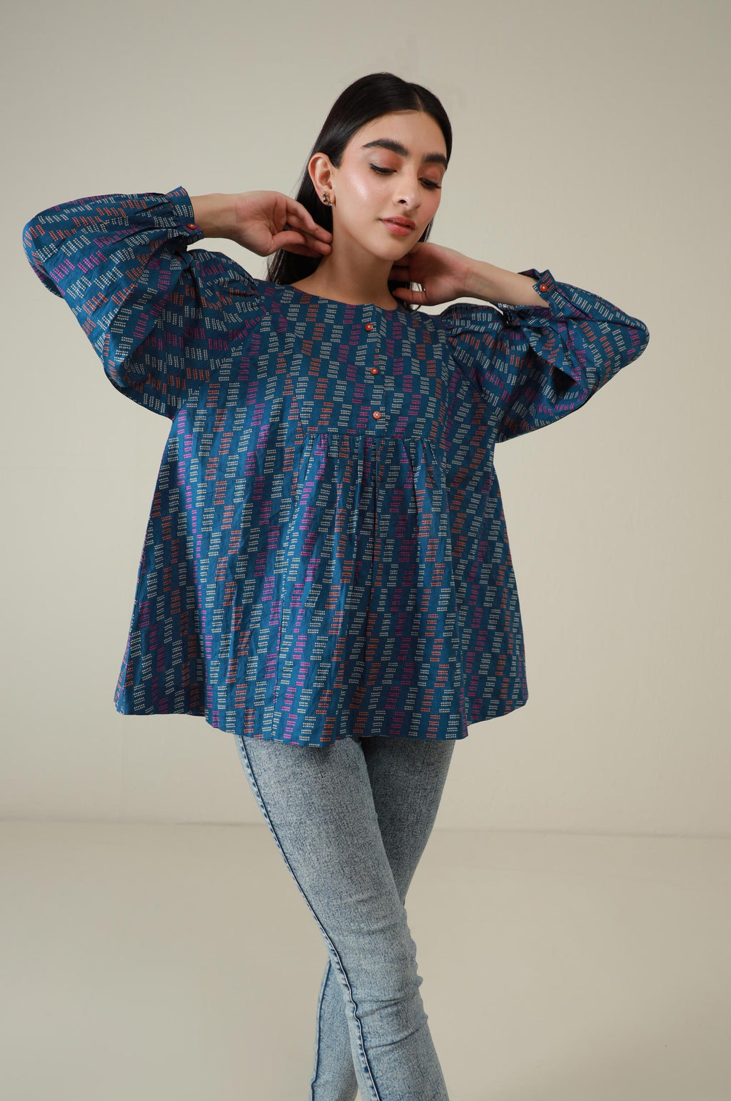 Stitched 1 Piece Stylized Printed Cambric Top