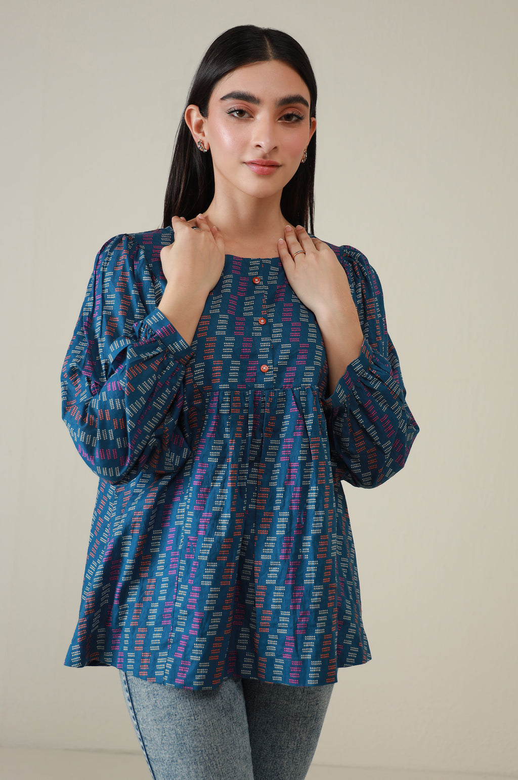 Stitched 1 Piece Stylized Printed Cambric Top