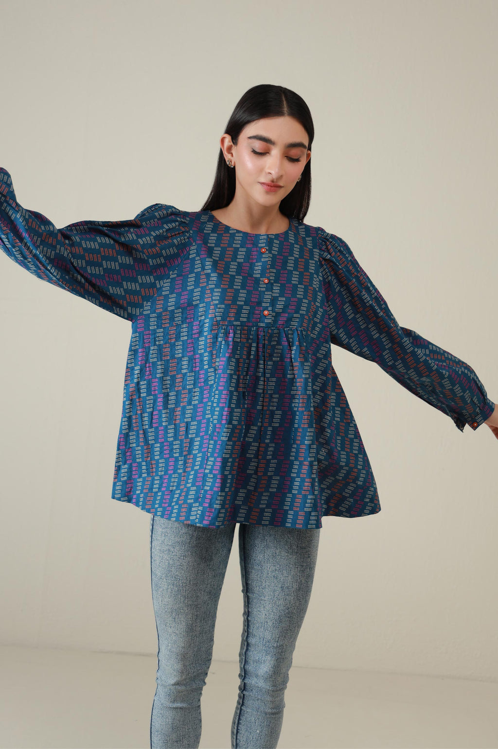 Stitched 1 Piece Stylized Printed Cambric Top