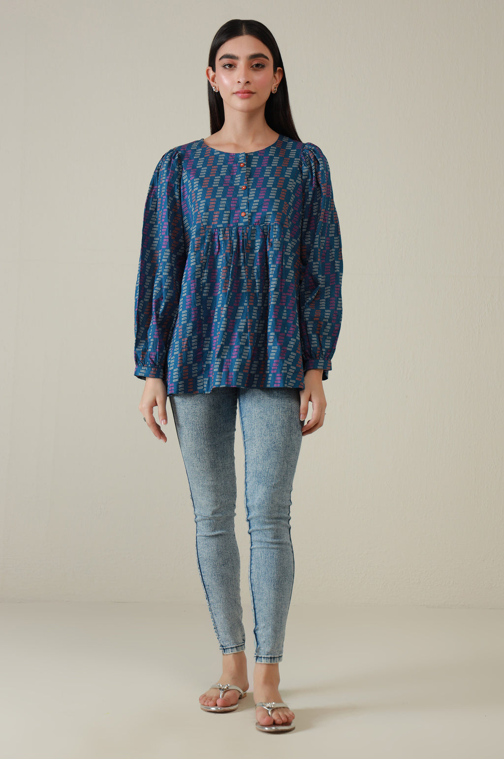 Stitched 1 Piece Stylized Printed Cambric Top