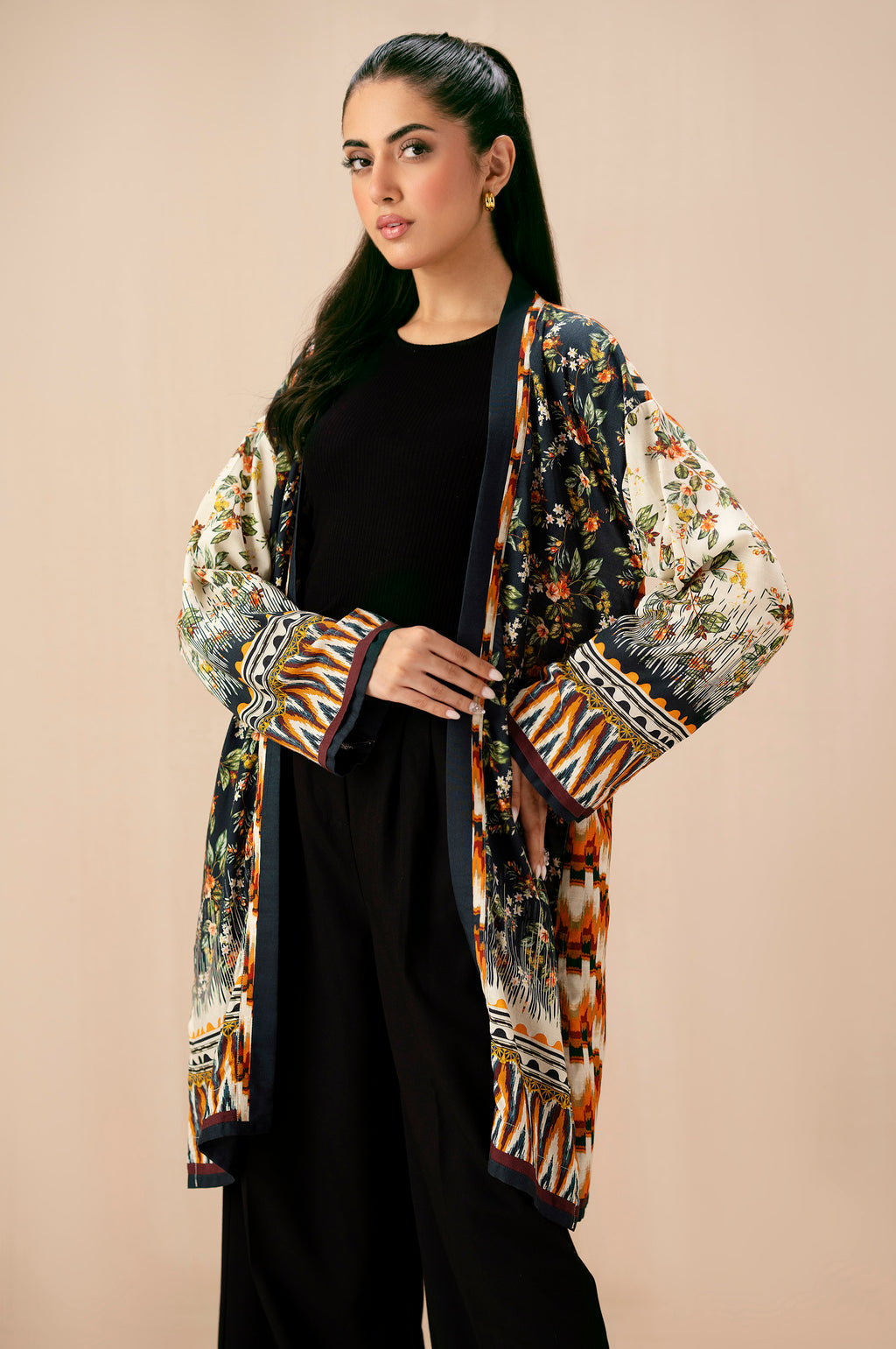 Stitched 1 Piece Digital Printed Dull Raw Silk Jacket