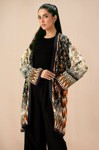 Stitched 1 Piece Digital Printed Dull Raw Silk Jacket