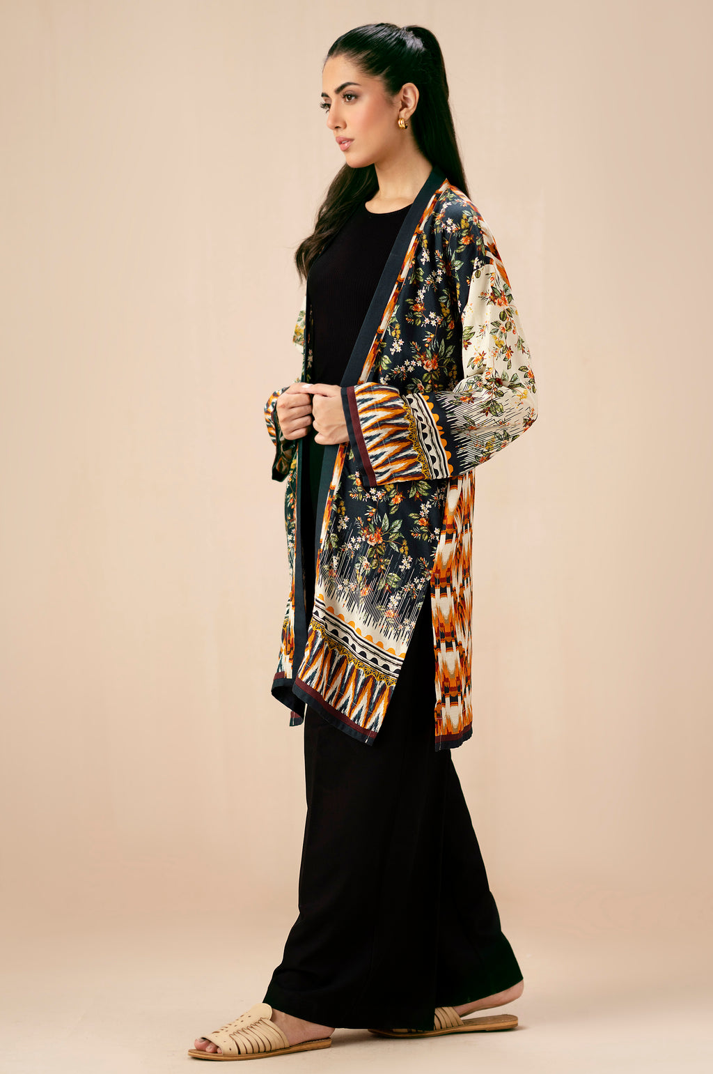 Stitched 1 Piece Digital Printed Dull Raw Silk Jacket