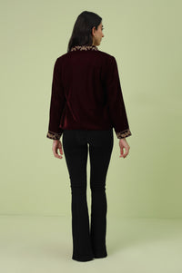 Stitched 1 Piece Embroidered Velvet Jacket - Maroon (FACTORY E-OUTLET)